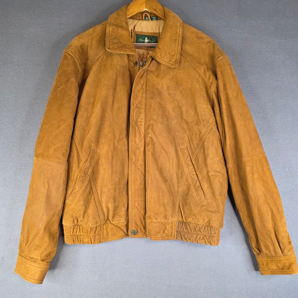 Hunt Club Leather Bomber Jacket Mens Medium Tan Vintage‎ Nubuck Quilted Lining